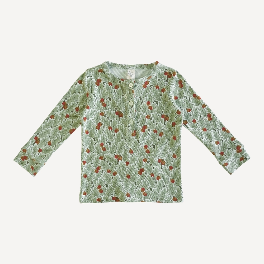 NWT 6Y Kate Quinn Long sleeve sport henley shirt oak leaves & acorns cotton